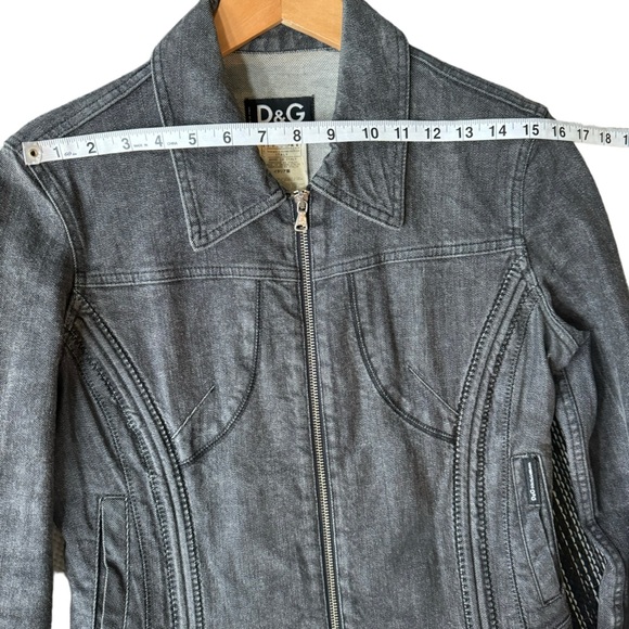 D&G DOLCE‎ & GABBANA Womens L Vintage Gray/Black Denim Zip Up Belted Jean Jacket - Picture 9 of 16